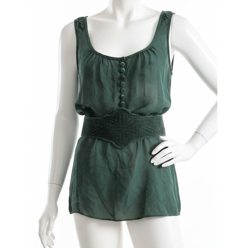 Rebecca Taylor Silk Velvet Blouse women 2 Dark Green Romantic Boho Corset tank